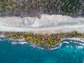 aerial view road shore