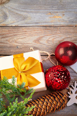 Christmas decoration over wooden background.