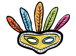 Bunte venezianische Federmaske / Kreidezeichnung, Vektor, freigestellt