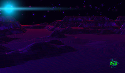 Mountain landscape in the style of wire-frame. The cosmic landscape of another planet