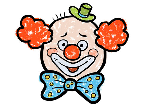 Lachendes buntes Clownsgesicht / Kreidezeichnung, Vektor, freigestellt
