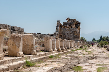 View of latrine along Frontinus Street at Hierapolis ancient city in Pamukkale, Turkey.
