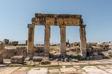 Fototapeta na wymiar Ancient ruins in Hierapolis, Pamukkale, Turkey. UNESCO World Heritage..
