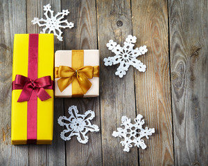 Christmas decoration over wooden background.