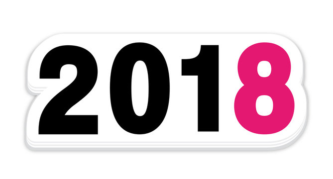 2018 Pink New Year sticker. Vector icon.