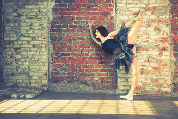 Ballerina dancing indoor, vintage. Healthy lifestyle ballet © petunyia