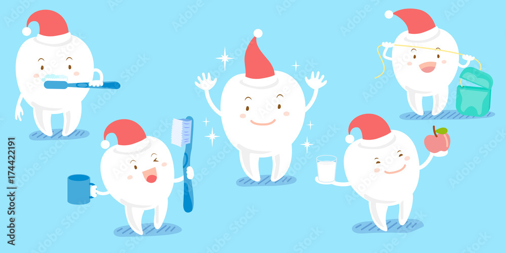 Sticker tooth with christmas