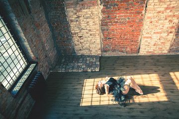 Ballerina dancing indoor, vintage. Healthy lifestyle ballet © petunyia