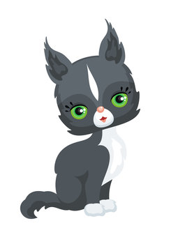 Vector image of a cute purebred kitten in cartoon style. Children's illustration.