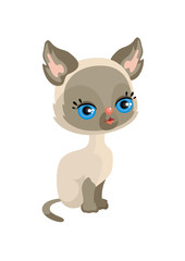 Vector image of a cute purebred kitten in cartoon style. Children's illustration.