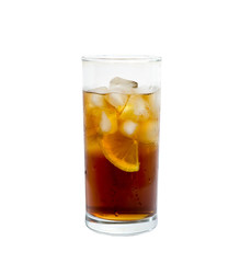 glass of cocktail or tea with ice and lemon isolated on white. object, beverage.