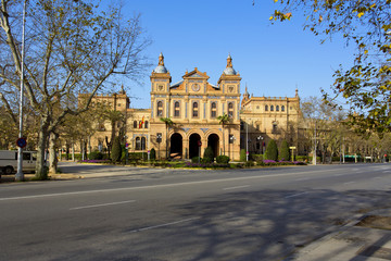 Fototapeta premium The scenic exhibition pavilion, built in the city centre nowadays is used as government building in Seville