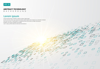 Fototapeta premium Streszczenie technologia tło niebieskie kwadraty granicy wzór perspektywy z oświetleniem, wektor