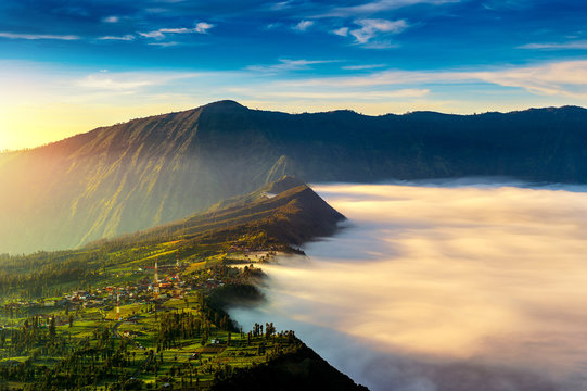 Fototapeta Cemoro lawang village at morning in Bromo tengger semeru national park, East Java, Indonesia.