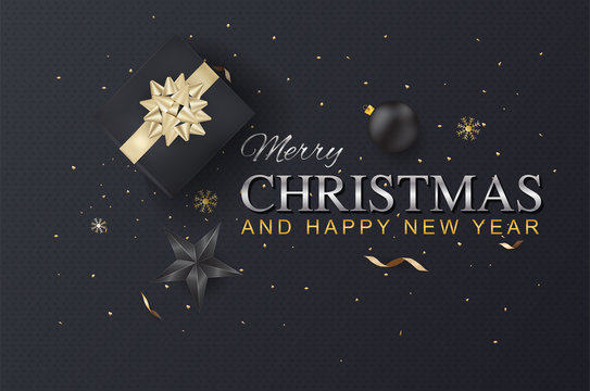 Merry Christmas and Happy New Year on Background Typography and Elements. greeting card or poster template flyer or invitation design.