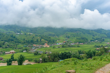 Fototapeta na wymiar Vietnamese countryside landscape with rice terraces
