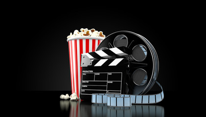 Film reel with popcorn isolated