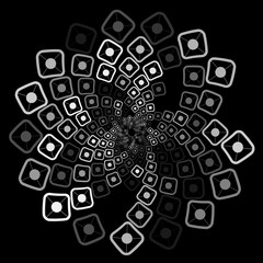 Vector background optical illusion. A square and a point. Spiral rotation. Isolated design element.