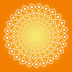 Vector background optical illusion. A square and a point. Spiral rotation. Isolated design element. Orange, halftone, banner, round, circle