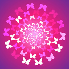 Abstract background of butterflies flying in a circle.