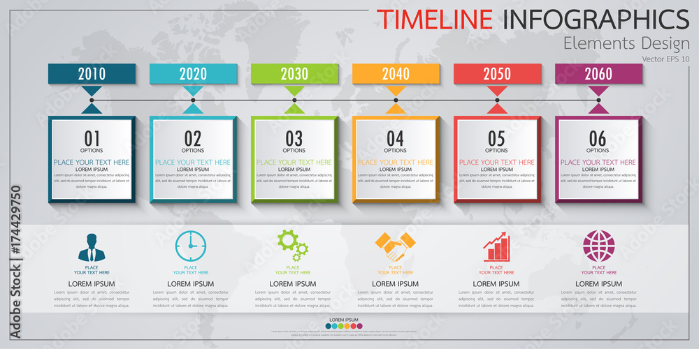 Poster infographic business horizontal timeline process chart template. vector modern banner used for prese