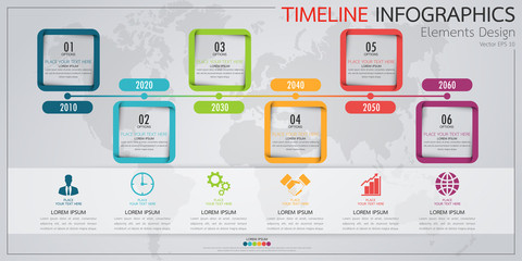 Infographic business horizontal timeline process chart template. Vector modern banner used for presentation and workflow layout diagram, web design. Abstract elements of graph options.