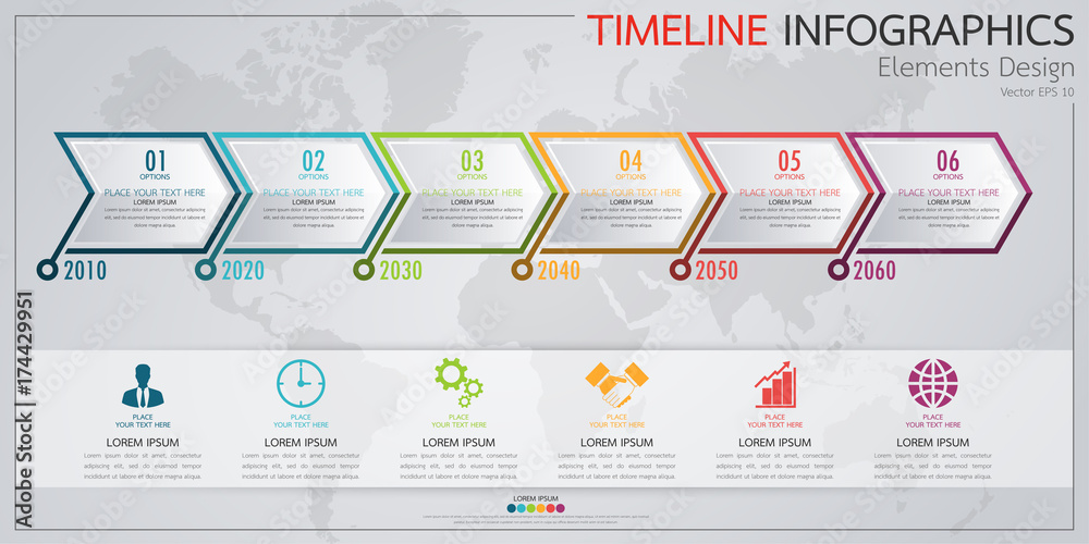 Poster infographic business horizontal timeline process chart template. vector modern banner used for prese