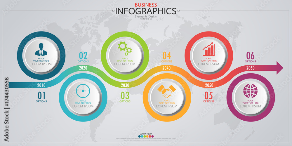 Poster infographic business horizontal timeline process chart template. vector modern banner used for prese