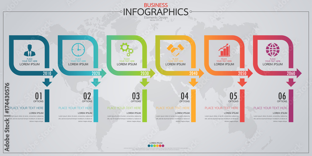 Poster infographic business horizontal timeline process chart template. vector modern banner used for prese