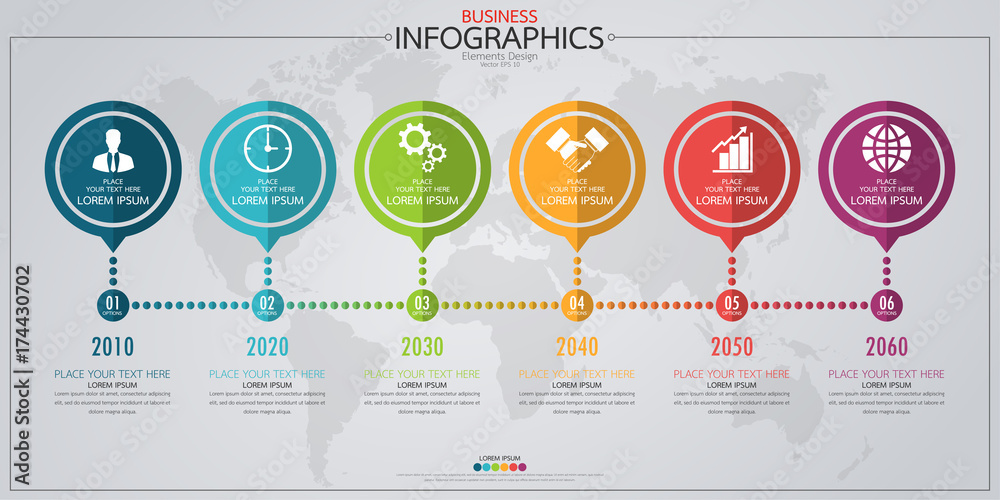 Poster infographic business horizontal timeline process chart template. vector modern banner used for prese