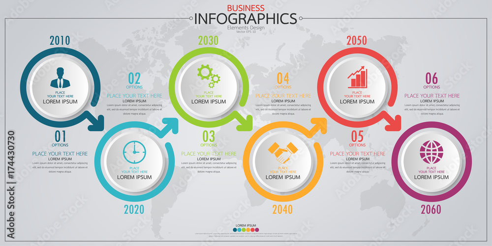 Poster infographic business horizontal timeline process chart template. vector modern banner used for prese
