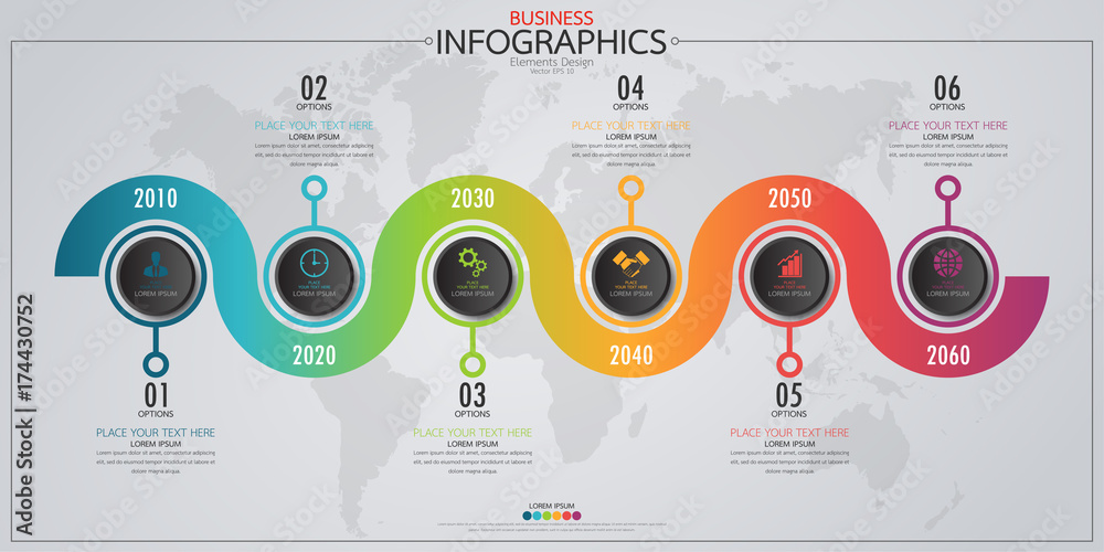 Poster infographic business horizontal timeline process chart template. vector modern banner used for prese