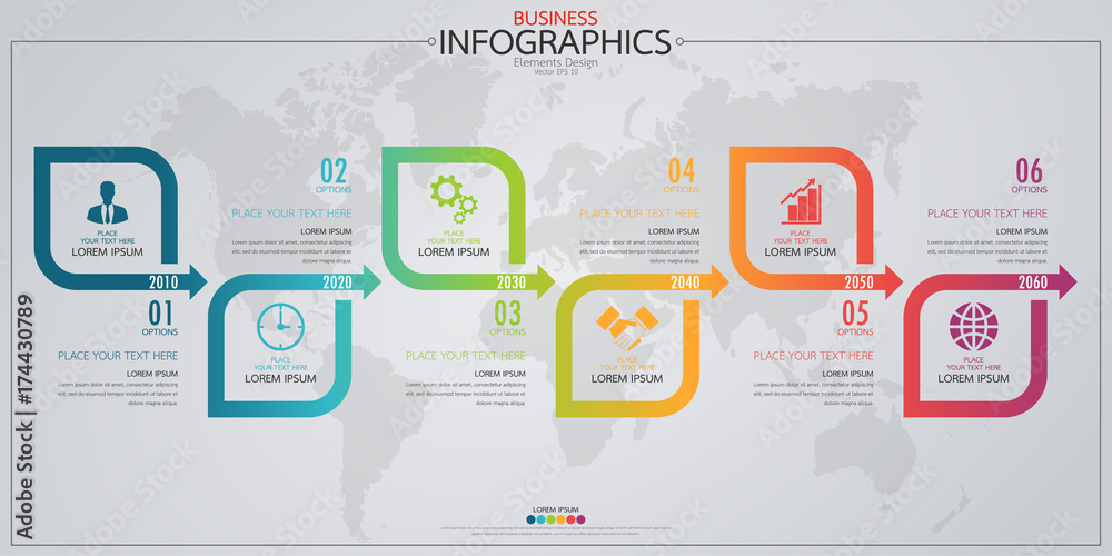 Poster infographic business horizontal timeline process chart template. vector modern banner used for prese