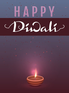 Happy Diwali Indian Festival of Lights. Lettering text template greeting card