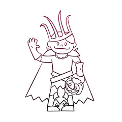 Cute boy in costume of lich or russian King Koschey.