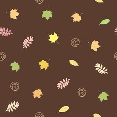 Seamless background with colorful autumn leaves on the rich dark background