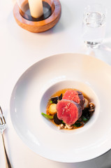Roast beef with vegetables and chestnuts