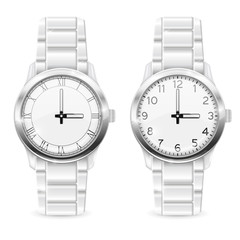 Men watch with metal bracelet. Clockface with arabic and roman numerals