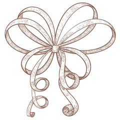 Ribbon bow. Hand drawn grunge sketch