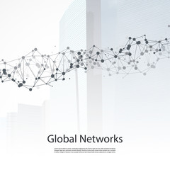 Cloud Computing and Business Networks - Abstract Global Digital Network Connections, Technology Concept Background, Creative Design Element Template with Transparent Geometric Grey Wire Mesh 