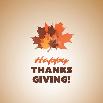 Happy Thanksgiving Card Design Template with Autumn Leaves