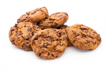 Chocolate chip cookie isolated on white background.