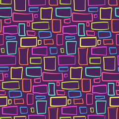 Abstract tribal seamless pattern with colorful rectangles and squares. Fashion trendy vector texture with hand drawn lines for textile, wrapping paper, cover, surface, wallpaper