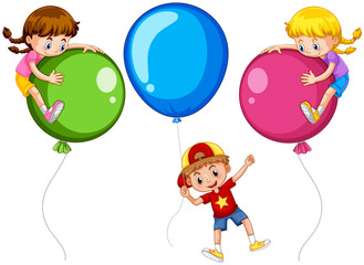 Three kids with big balloons © GraphicsRF