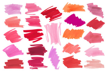 Collection of various Smears lipstick on white background Use for advertising