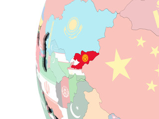 Flag of Kyrgyzstan on political globe