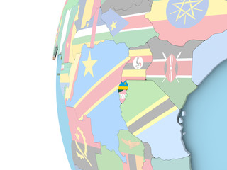 Flag of Rwanda on political globe