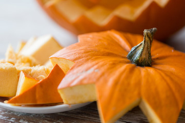 close up of jack-o-lantern or halloween pumpkin