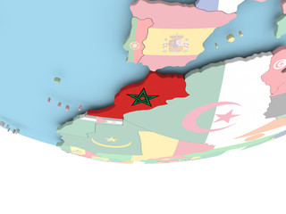 Map of Morocco with flag on globe
