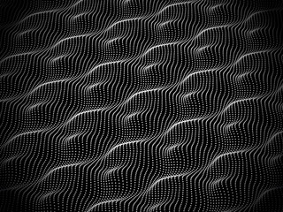 Abstract wave dotted on black. Black background.